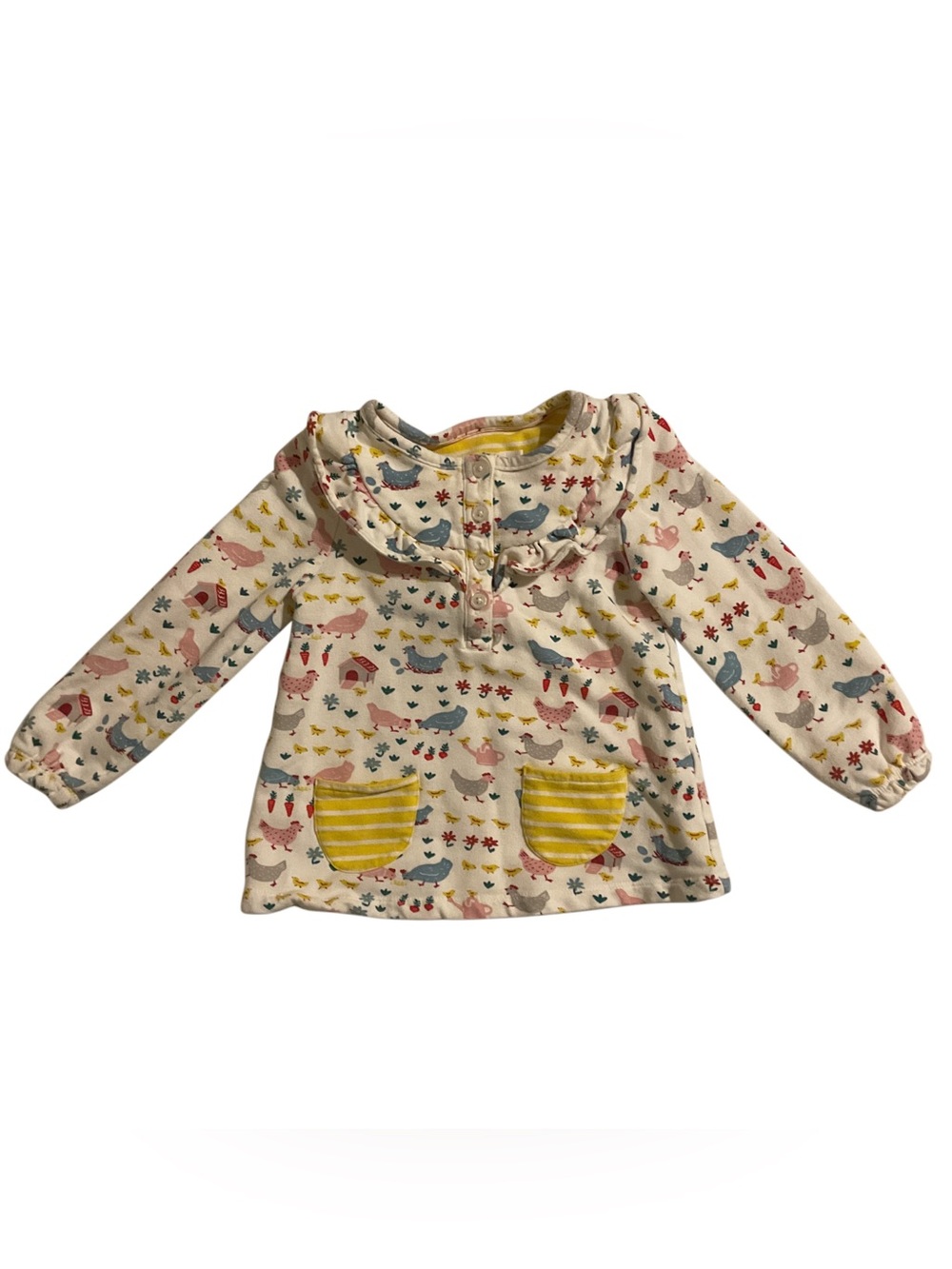 Baby Boden Baby Top Chicken Farm Print Button Front Long Sleeve‎